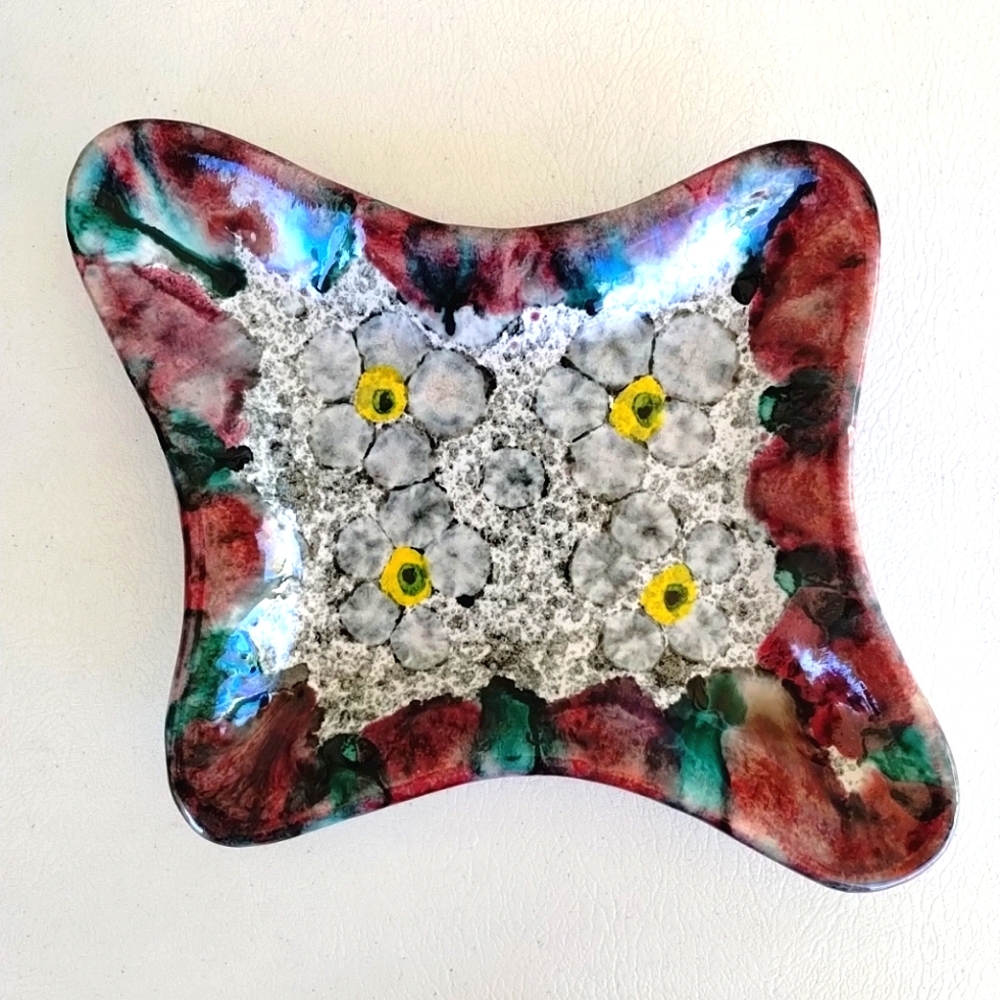 Italian Art Pottery Trinket Dish Ashtray Dripped Glazed Amoeba Freeform Signed - Picture 2 of 15